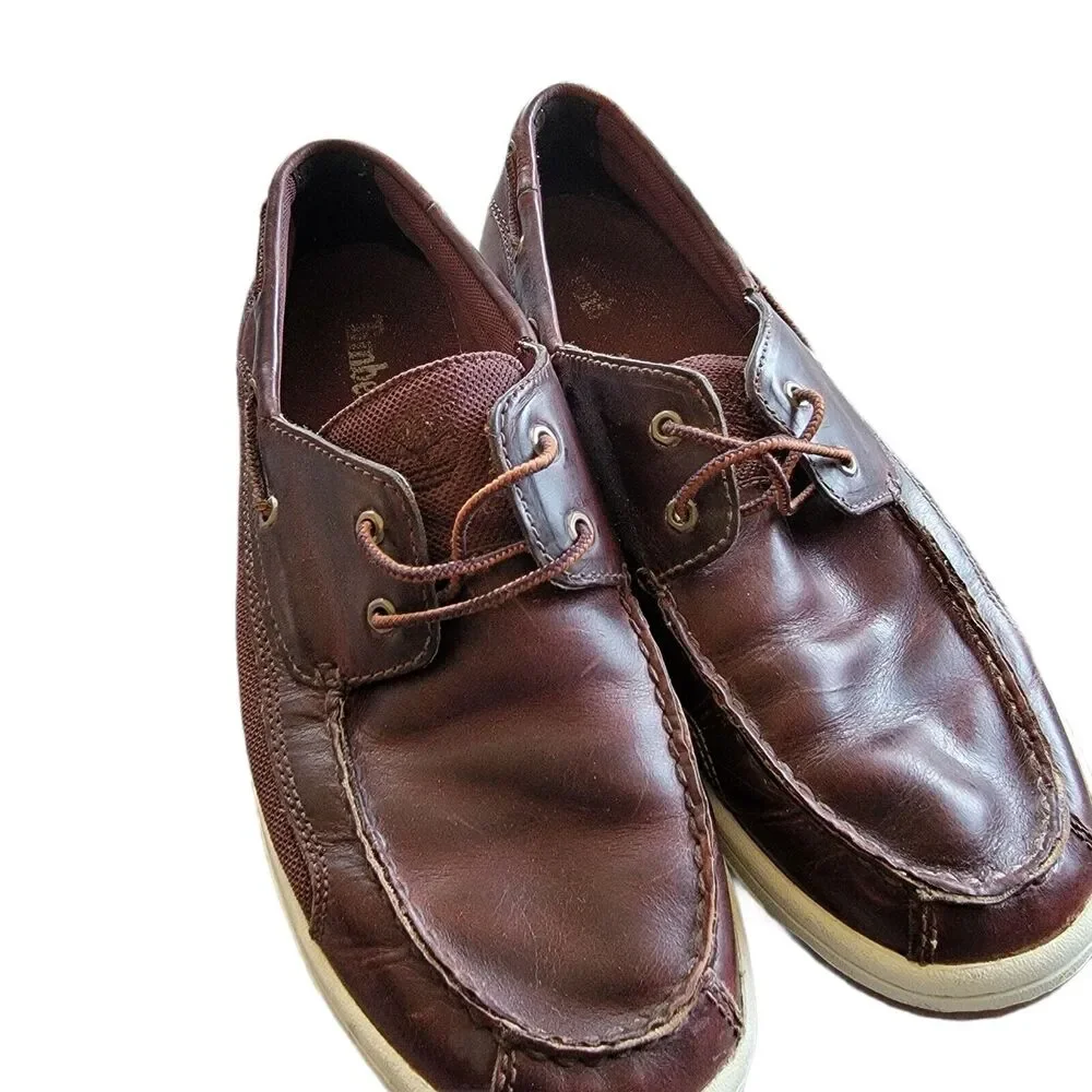 TIMBERLAND 2 Eye Boat Shoes‎ Burgundy Leather Deck Shoes 10.5